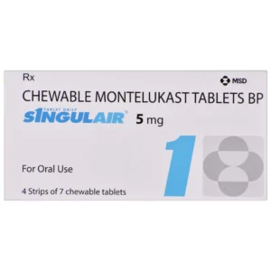 Singulair 5 mg montelukast leukotriene inhibitor for asthma and allergic rhinitis prevention in children